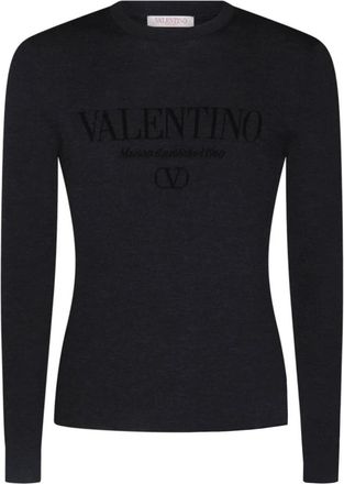 Valentino Garavani Logo wollen trui met ronde hals - Heren - Longsleeves - Grijs - XL - Wol - Tops