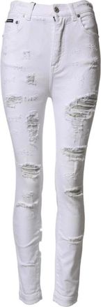 Dolce & Gabbana Distressed High Waist Denim Jeans - Dames - Skinny Jeans - Wit - S - Denim - Jeans