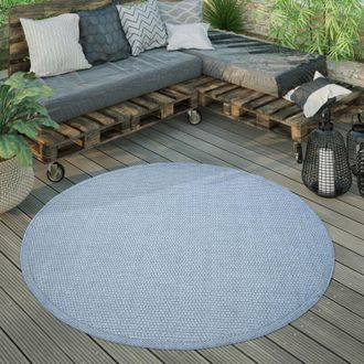 Paco Home Paco Home Alfombra Exterior Redonda Intemperie Balc&oacute;n Terraza Cocina Moderna Monocolor &Oslash; 160 Cm Redon, Azul Vaquero