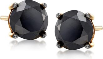 Ross-Simons Black Diamond Stud Earrings in 14kt Yellow Gold