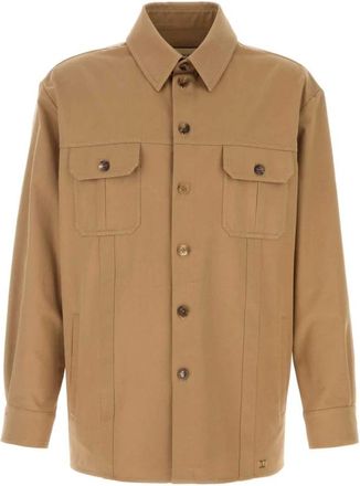 Valentino Garavani Cotton Gabardine Shirt Jacket With VLogo - Heren - Casual Overhemden - Bruin - M - Katoen - Overhemden