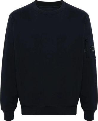 C.P. Company Diagonaal Fleece Crewneck Sweatshirt met Reli&euml;f - Heren - Sweatshirts - Blauw - 2XL - Katoen - Hoodies & sweatvesten