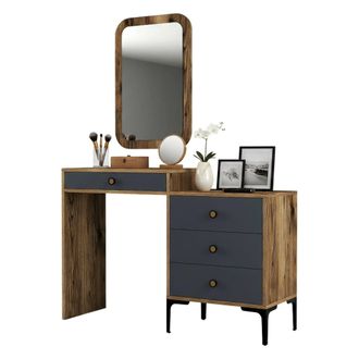 Dmora Consola Nova, Mesa Multiusos, Gabinete De Soporte, Escritorio De Pasillo, 124x40h85 Cm, Nogal Y Antracita, Con Embalaje Reforzado - Dmora