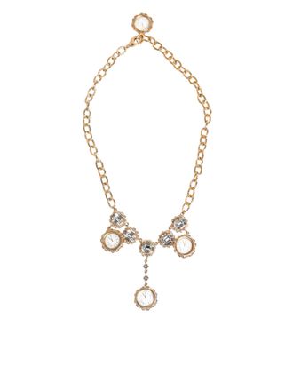 Dolce & Gabbana Crystal Clock Pendant Statement Necklace - Gold