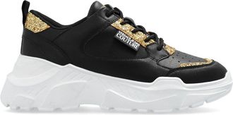Versace Jeans Couture logo-patch glitter-detailing sneakers - women - Leather - 39 - Black
