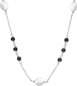 Rina Limor Silver 3.75 Ct. Tw. Black Moissanite & 4.5-7 Mm Pearl Curb Link Necklace