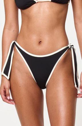 L*Space Shane Bitsy Side Tie Bikini Bottoms in Black/Cream at Nordstrom, Size X-Small
