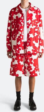 Marni Gaberdine Overshirt In White/red