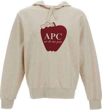 A.P.C. Beige Cotton Hooded Sweatshirt with Logo Print