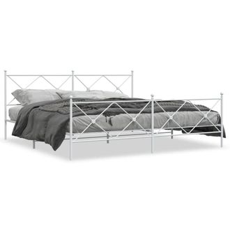 Berkfield Home Metal Bed Frame without Mattress with Footboard White 193x203cm | Size: 193x203 cm