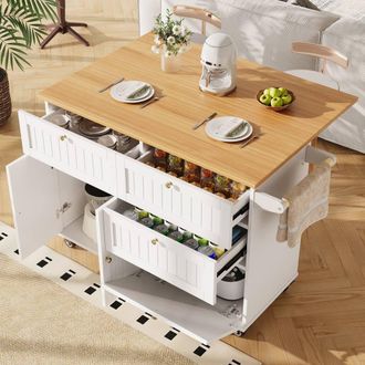 Merax Rolling Kitchen Island Trolley With Drop Leaf in White