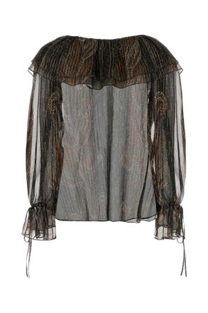 Saint Laurent Womens Printed Silk Blend Blouse Multicolorefonce Maglie