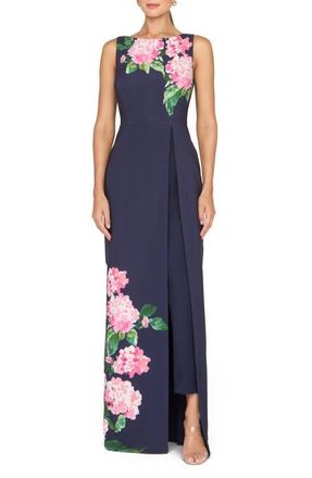 Kay Unger Elani Floral Walk-Thru Jumpsuit in Midnight Berry at Nordstrom, Size 18