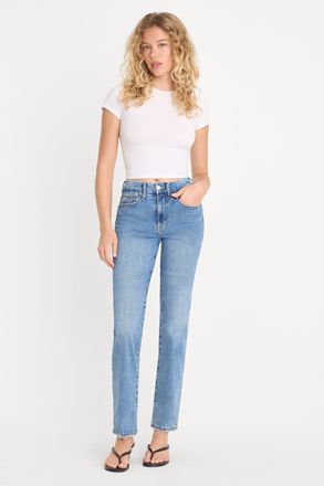 Good American Womens Always Fits Good Legs Straight Jeans | Extra Stretch, Flat Tummy Tech, Gap-Proof Waistband | Indigo, Size 6-12 | Good Am