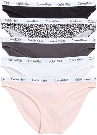 Calvin Klein Logo Bikini - Pack of 5 in Black/Grey/White/Light Pink at Nordstrom Rack, Size Medium