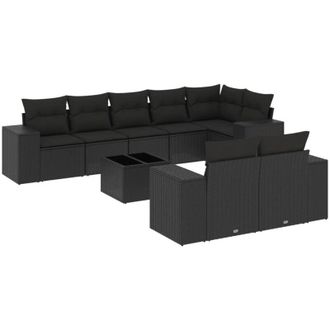 vidaXL Set De Sof&aacute;s De Jard&iacute;n 8 Piezas Y Cojines Rat&aacute;n Sint&eacute;tico Negro Vidaxl