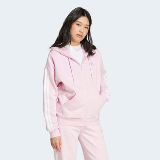 adidas Kapuzensweatshirt ADIDAS SPORTSWEAR W 3S FL FZ HD, Damen, Gr. XL, clear pink, wei&szlig;, Obermaterial: 55% Baumwolle, 36% Polyester, 9% Viskose, angesetzte