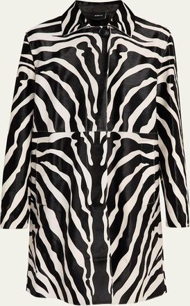 Akris Laron Zebra Print Pony Hair Single-Breasted Coat
