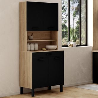 IDMarket Idmarket - Aparador De Cocina Cina 80 Cm Con 4 Puertas Y Caj&oacute;n Efecto Haya Negro