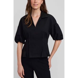 Foxcroft Lucia Puff Sleeve Popover Shirt in Black at Nordstrom, Size X-Small