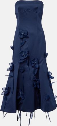 Rotate Floral-applique satin midi dress