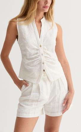 Crescent Sleeveless Mandarin Collar Blouse Top in White at Nordstrom, Size Large