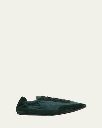 Prada Mens Collapse Nylon and Suede Low-Top Sneakers