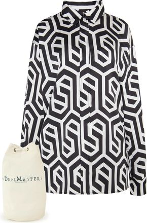 Dreimaster Dreimaster Hemdbluse + Shopping Bag - SET Dames zwart en wit