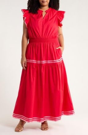 Sugarlips Solene Ruffle Cotton Maxi Dress in Cherry at Nordstrom, Size 2X