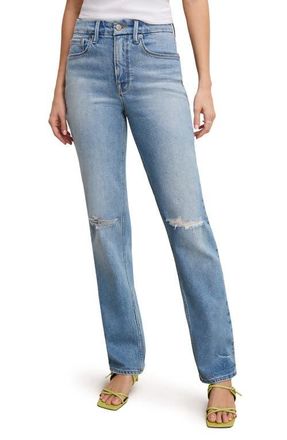 Good American Good Icon Ripped High Waist Straight Leg Jeans in Indigo870 at Nordstrom, Size 12