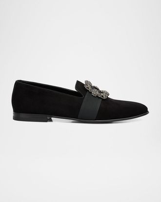 Manolo Blahnik Men & apos;s Carlton Suede Crystal Buckle Loafers