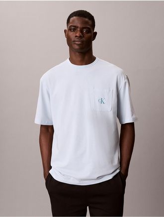 Calvin Klein Mens Icon Cotton Stretch Monologo Sleep Tee - Light/Pastel Blue - XL