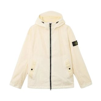 Stone Island Jassen, Heren, Wit, S, Nylon, Crinkle Reps Ny Hooded Jacket