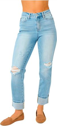 Judy Blue Mid Rise Star Pocket Boyfriend Jeans In Blue