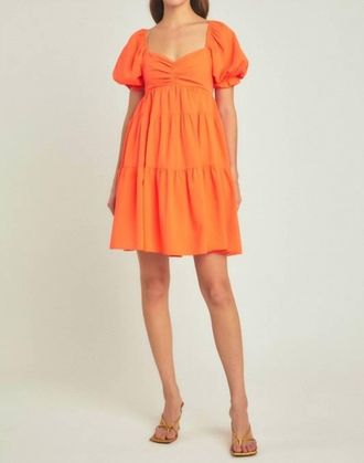 endless rose Organza Blouson Mini Dress In Orange