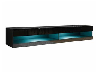 Mirjan24 Mobilier1 - Mueble Tv Venenou 120, Negro + Negro Brillante, N&uacute;mero De Puertas: 0, N&uacute;mero De Cajones: 0, 180x30x40cm