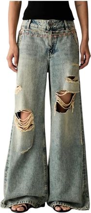 Miss Sixty Gedetailleerde Wijde Jeans - Dames - Loose Fit Jeans - Blauw - W30 L32 - Leer - Jeans