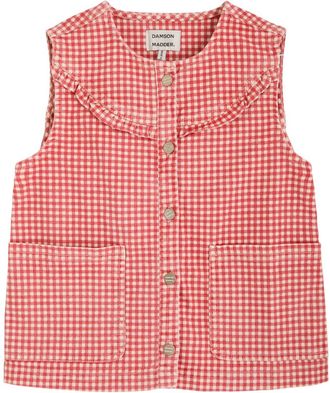 Damson Madder Mari Gingham Stretch-denim Gilet - Red - 16 (UK16 / XL)