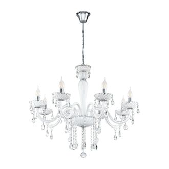 Loops Chandelier Pendant Light Colour Chrome Shade White Glass Droplets Bulb E14 8x40W
