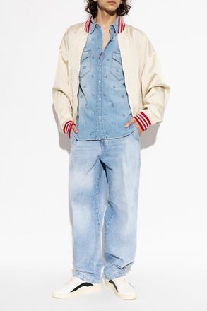 Dsquared2 Denim Shirt With Shimmering Appliqu&eacute;s, Mens, Blue