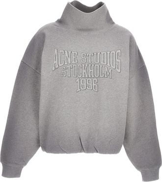 Acne Studios Cropped Grey Sweater With Raised Text And Voluminous Sleeves