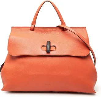 Gucci Bamboo Red Color Leather Shoulder Bag Tote Bag (Pre-Owned)