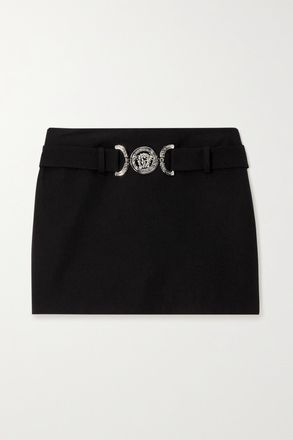 Versace Minigonna In Lana Grain De Poudre Con Cintura - Nero