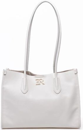 Ermanno Scervino Compact White Tote Bag With Clip Closure And Metallic Detail