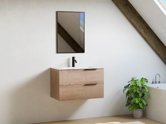Vente-Unique Mobile bagno sospeso con lavabo da incasso - Legno chiaro naturale - 80 cm - NISAYA