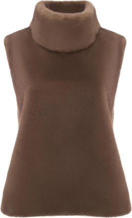 Cesare Gaspari Mouwloze gebeeldhouwde top van imitatiebont met kraag - Lichtbruin - Dames - Tops zonder mouwen - Bruin - ONE Size - Leer - Tops