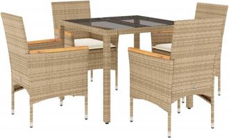 vidaXL Set Comedor Jard&iacute;n 5 Pzas Cojines Rat&aacute;n Sint&eacute;tico Vidrio Beige Vidaxl