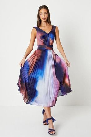 Coast Printed Pleated V-Neck Midi Dress in Multi at Nordstrom, Size 10
