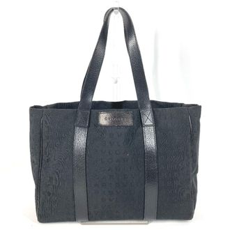Bulgari Logomania Black Leather Canvas Shoulder Bag Tote Bag (Pre-Owned)