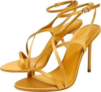 Generic Women Elegant Satin High Heel Sandals Cross Strap Banquet Party Dress Casual Shoes Yellow